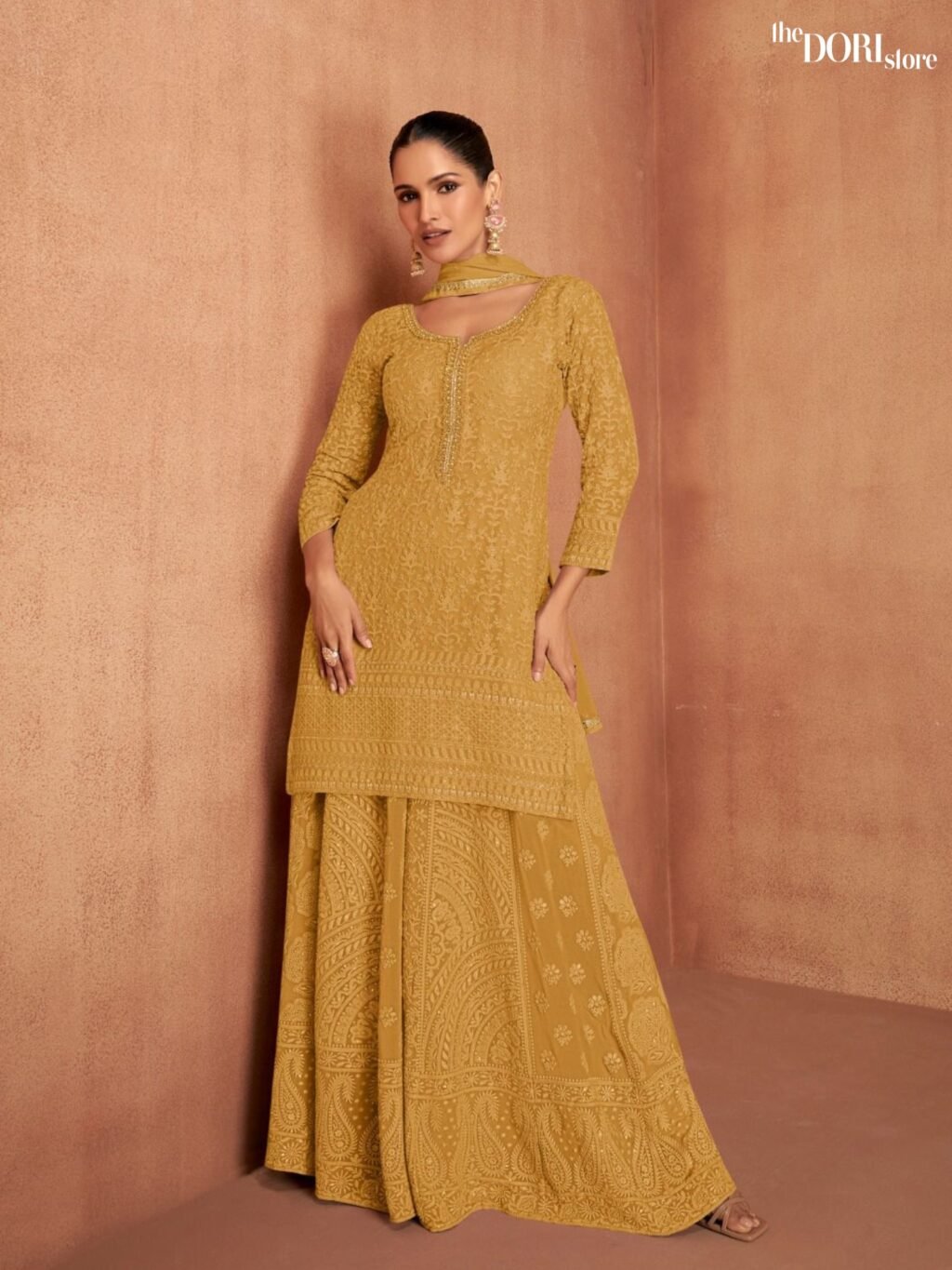 Designer Mustard Yellow Partywear Suit with Embroidery work  - Beautiful Gulkarya Designer (MANNAT)  for a classy look.