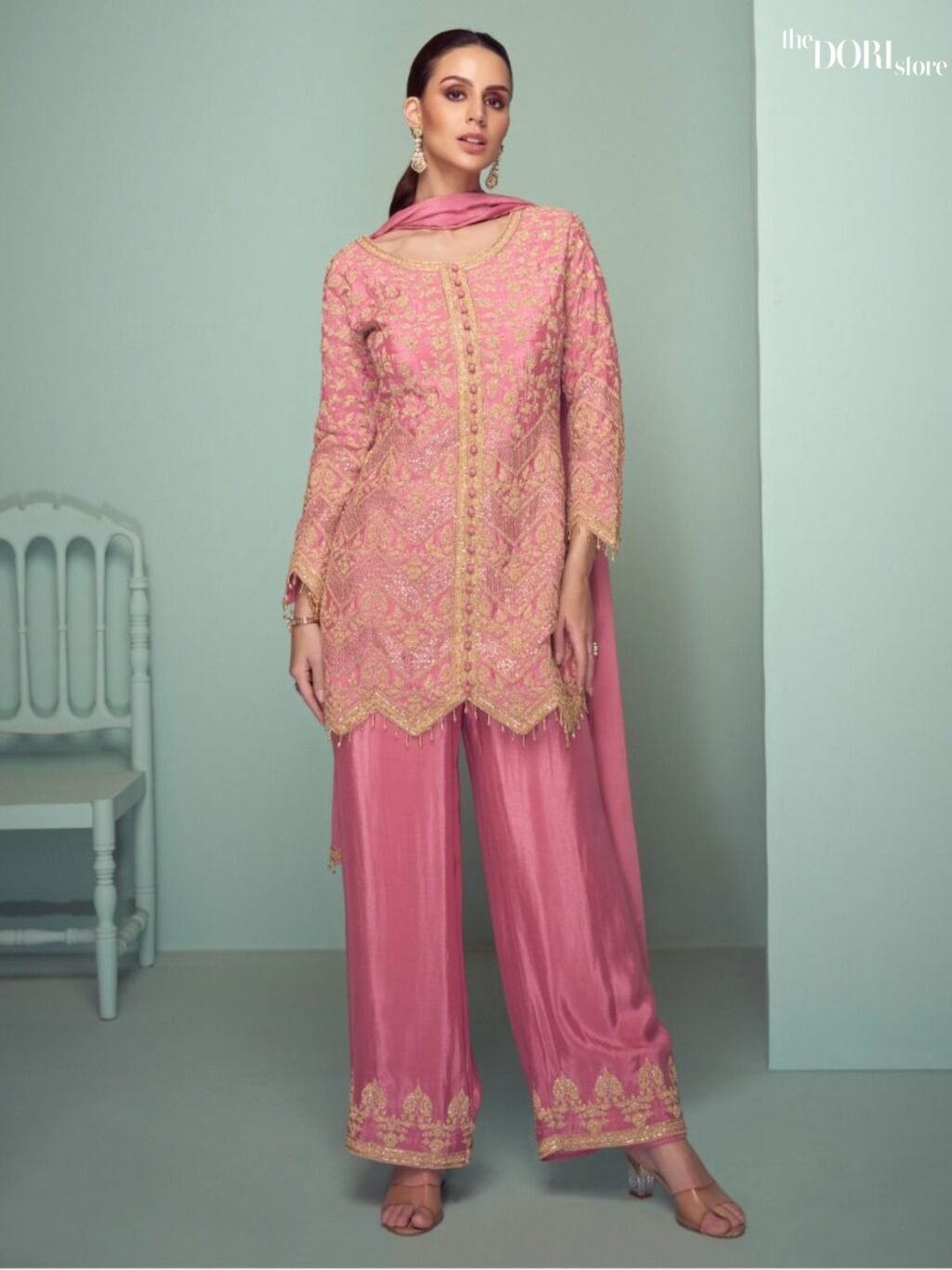 Blush Pink Partywear Chinon Silk Suit  - Beautiful Gulkarya Designer ( CROWN PLATINUM ) for a classy look.
