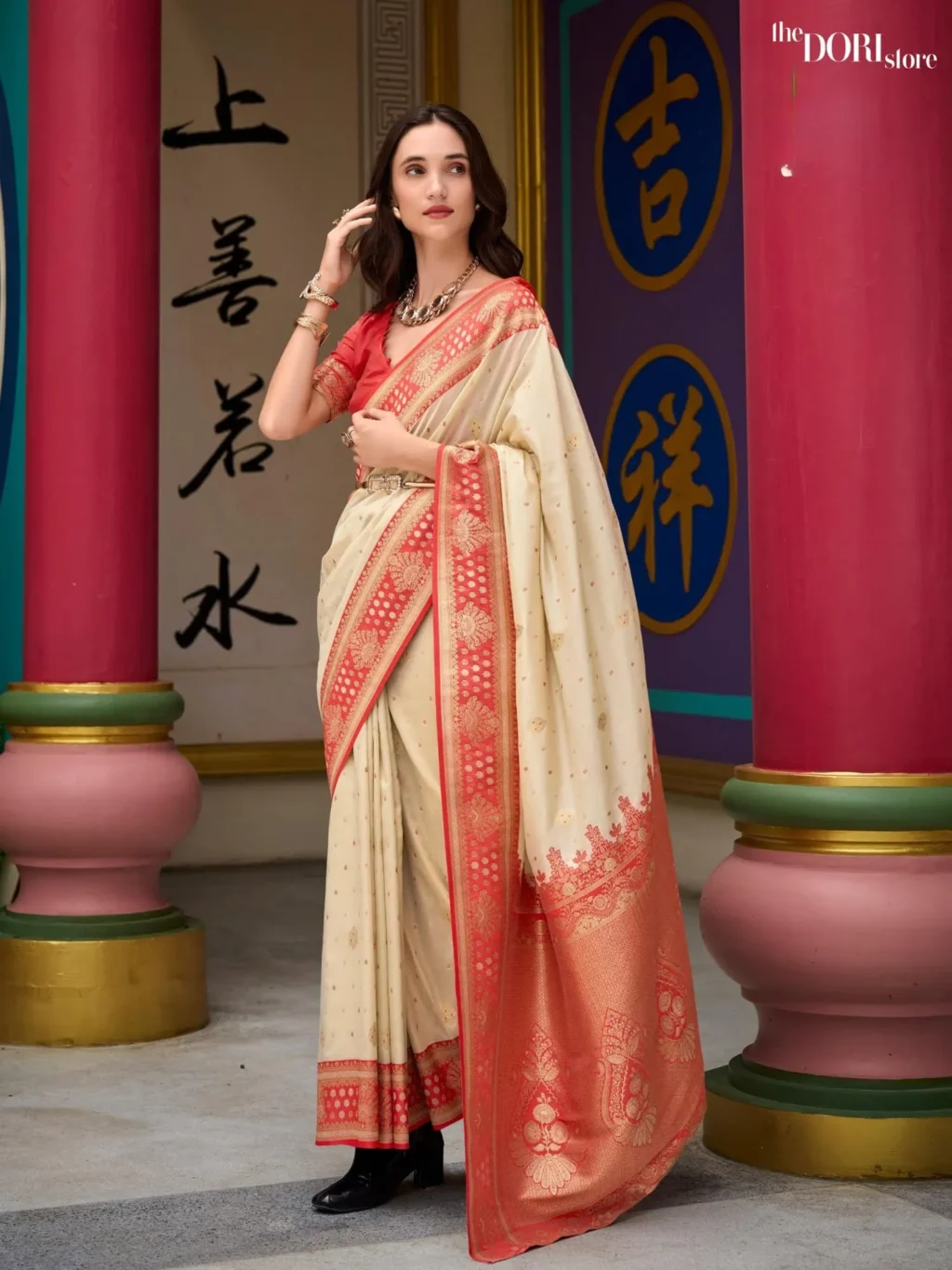 Rich Cream Designer Banarasi Silk Woven Saree for Women - Designer Samruddhi Silk with Beautiful Fabric and Elegant Design.