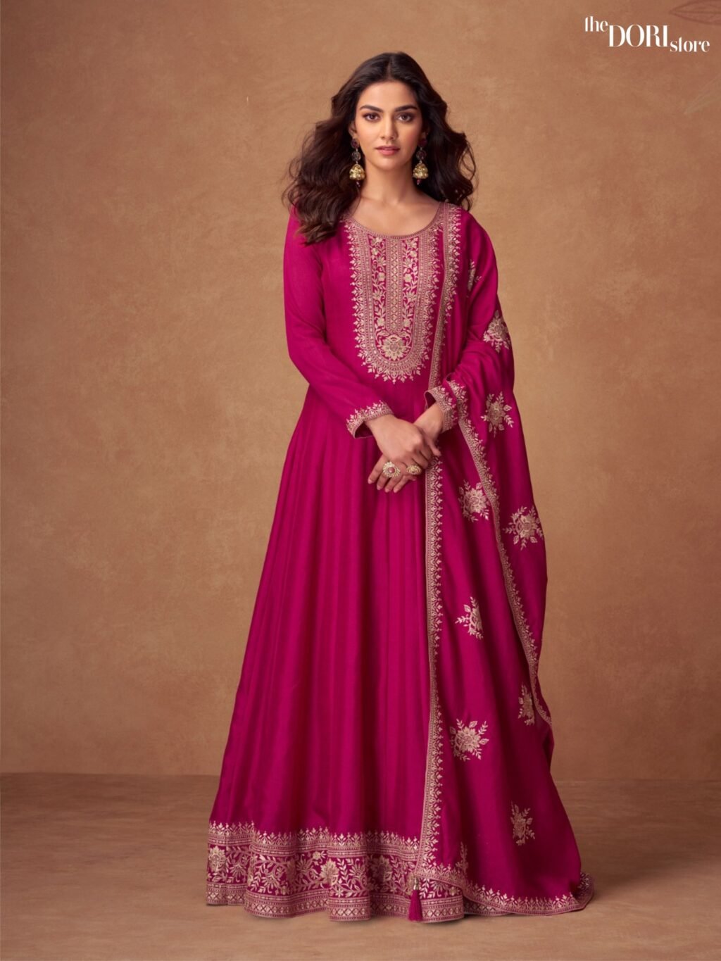 Rani Pink Partywear Silk Gown Suit  - Beautiful Aashirwad Creation (RASHMIKA)  for a classy look.