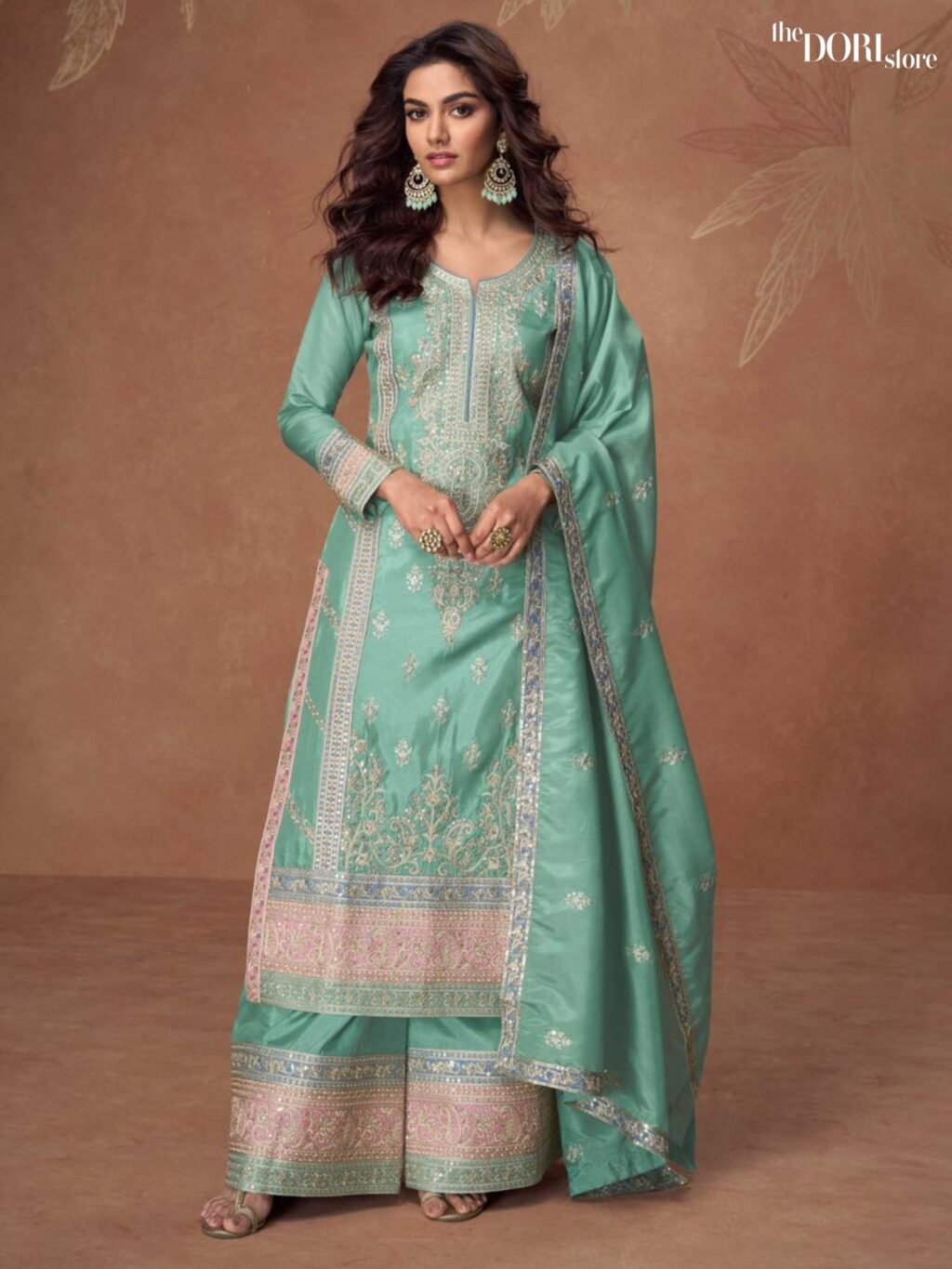 Aqua Green Organza Shimmer Silk Partywear Suit  - Beautiful Aashirwad Creation (TASHI) for a classy look.