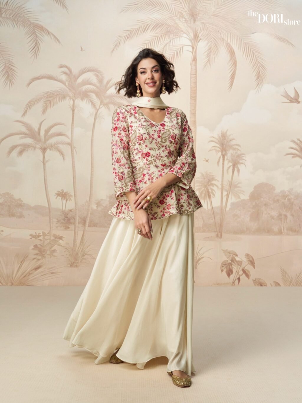 Ethnic Cream Chinon Silk Partywear Suit  - Beautiful Aashirwad Creation (JIVIKA)  for a classy look.