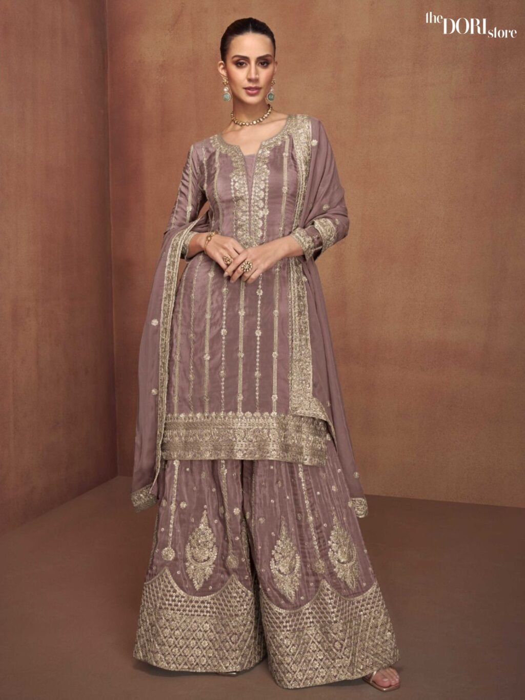 Mauve Pink Shimmer Silk Partywear Suit  - Beautiful Gulkarya Designer (SALONI)  for a classy look.