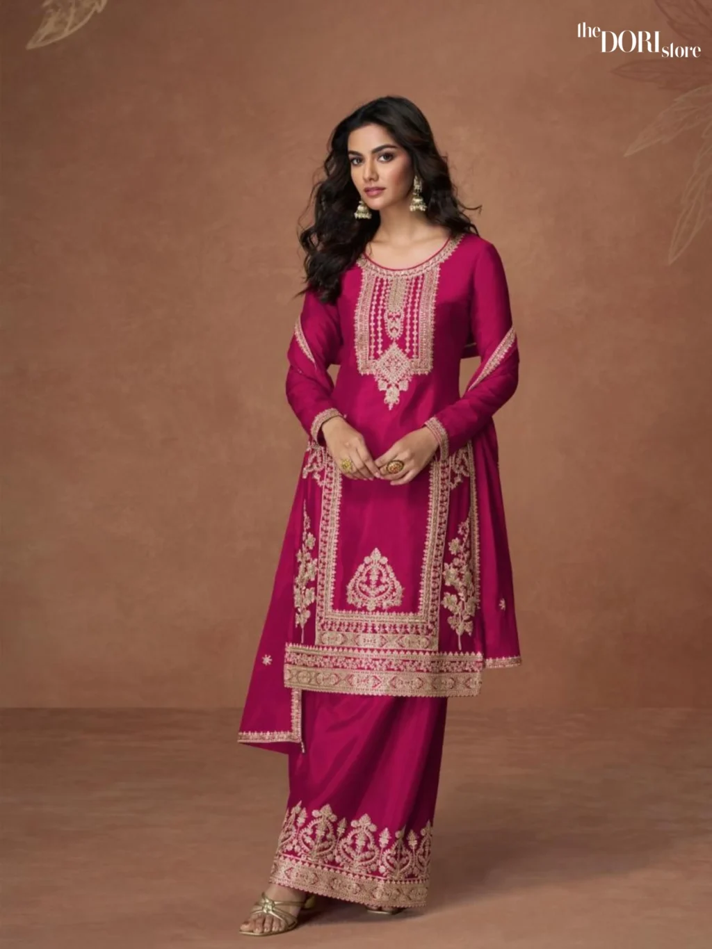 Ethnic Rani Pink Designer Chinon Silk Suit  - Beautiful Aashirwad Creation (ANUPAMA) for a classy look.