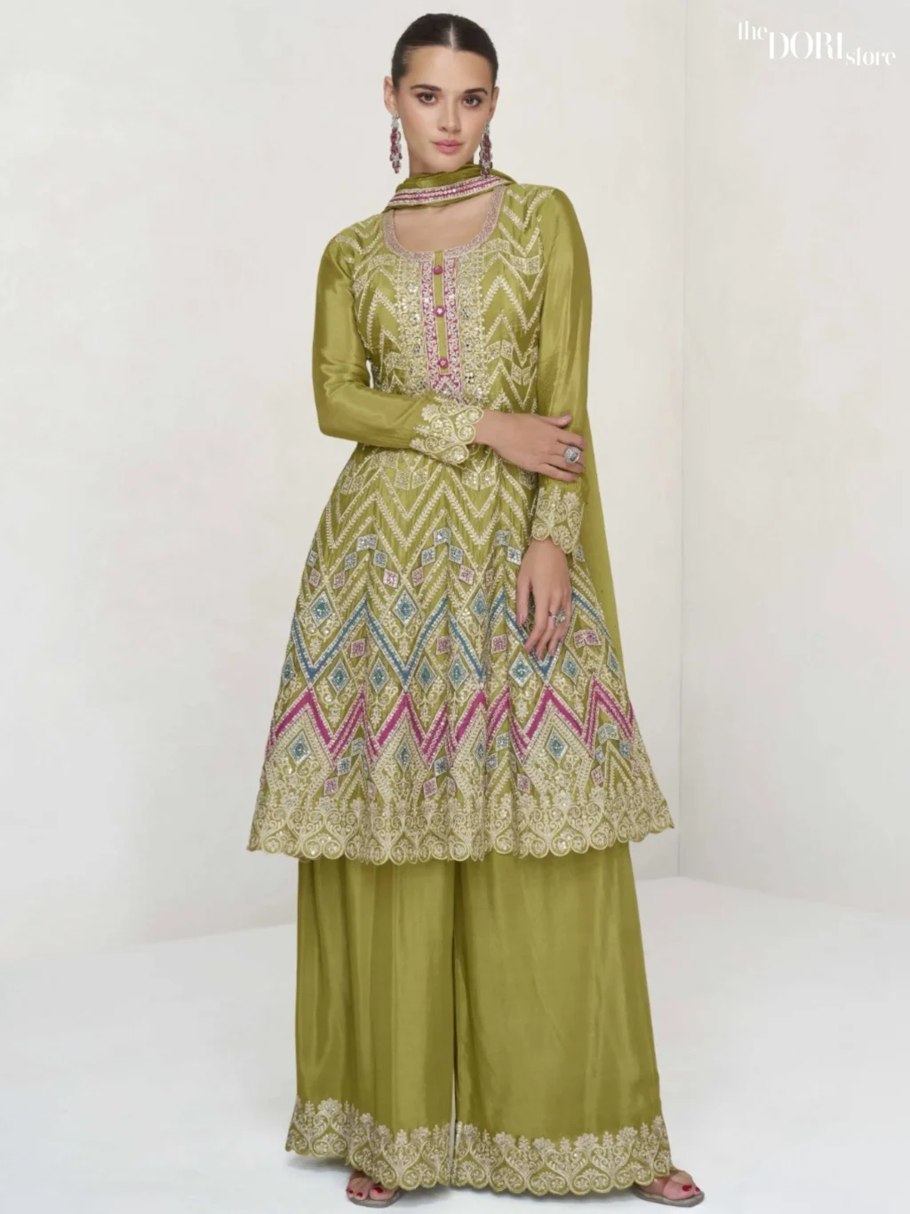 Classic Green Chinon Silk Partywear Suit  - Beautiful Aashirwad Creation (VAANI)  for a classy look.