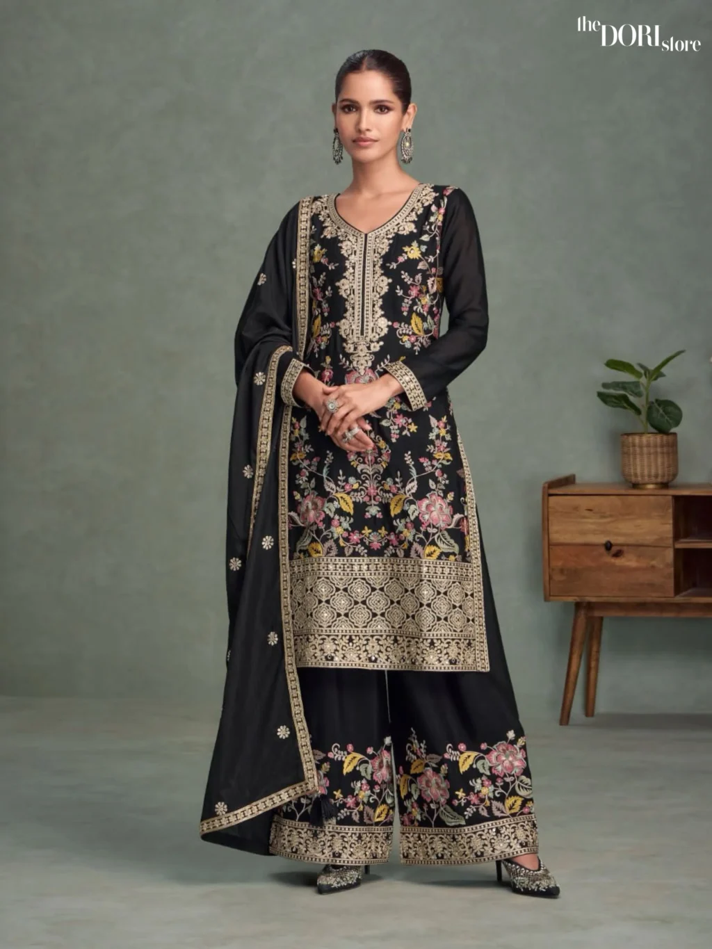 Designer Black Chinon Silk Suit  - Beautiful Aashirwad Creation (PARUL)  for a classy look.