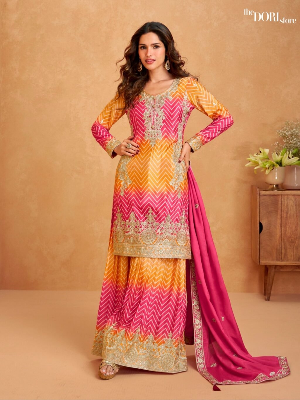 Yellowish Pink Chinon Silk Partywear Suit  - Beautiful Aashirwad Creation (RAAGA)  for a classy look.