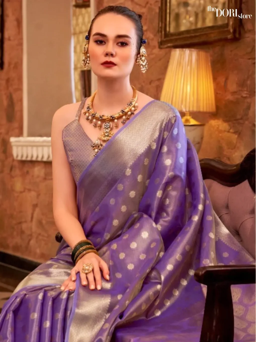 Royal Purple Partywear Tissue Silk Woven Saree - Image 3