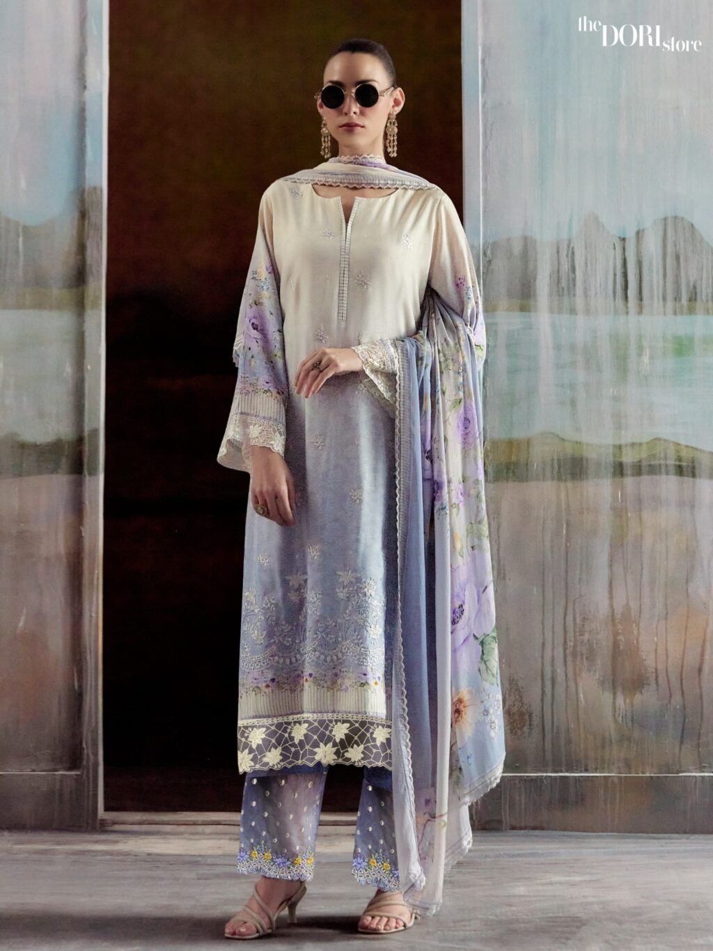 Designer Creamish Blue Pure Muslin Digital Suit with Embroidery Work  - Beautiful Aashiqi (HEER) for a classy look.