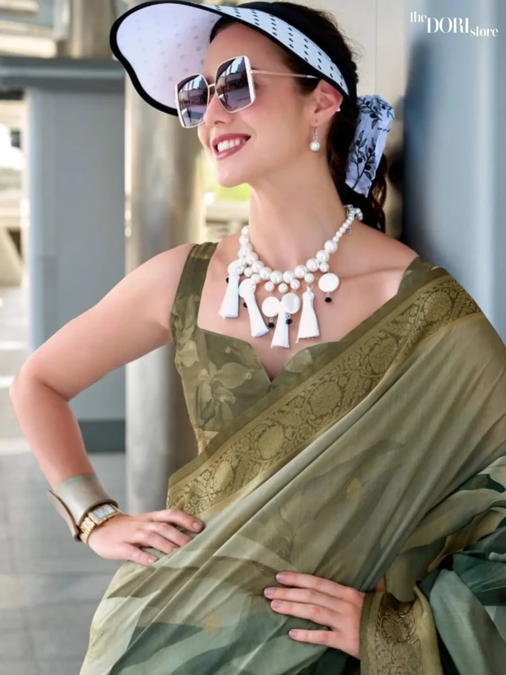 Ethnic Mehandi Green Brown Handloom Mashroom Silk Saree - Image 3