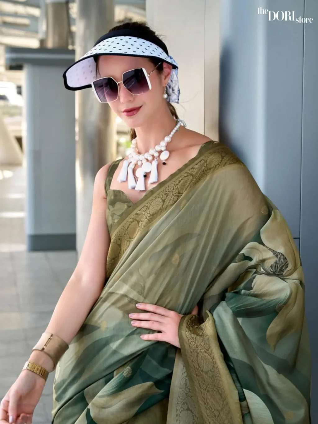 Ethnic Mehandi Green Brown Handloom Mashroom Silk Saree - Image 4