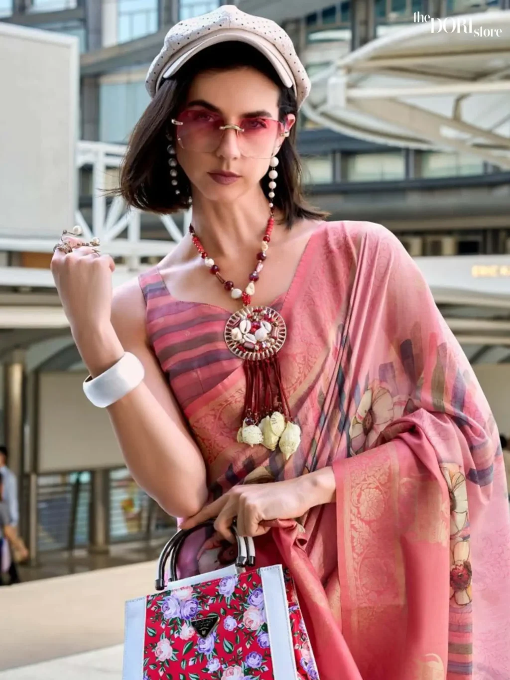 Blush Pink Brown Handloom Mashroom Silk Saree - Image 3