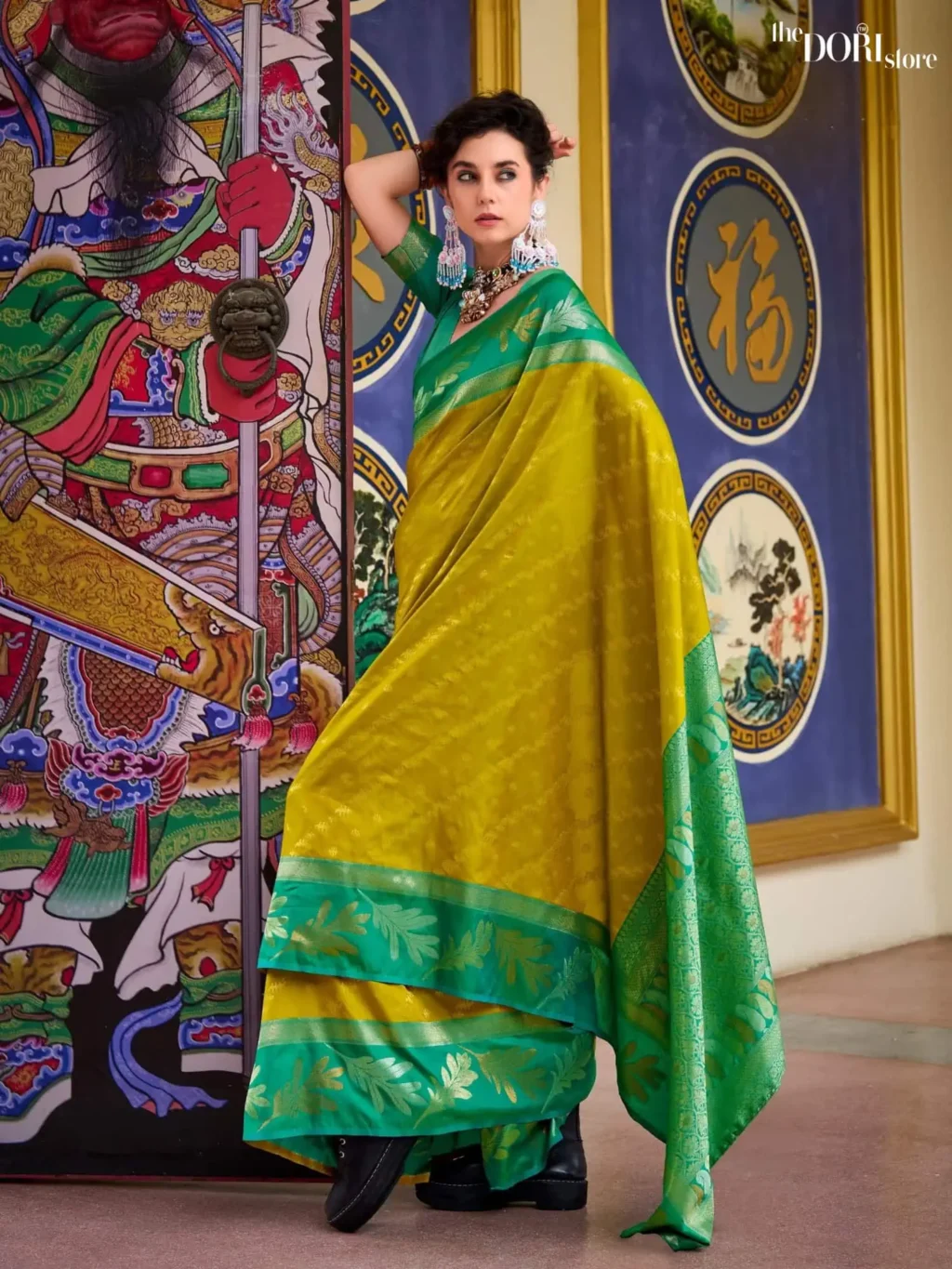Ethnic Olive Green Pure Soft Banarasi Silk Saree for Women - Designer Leaf Silk  with Beautiful Fabric and Elegant Design.