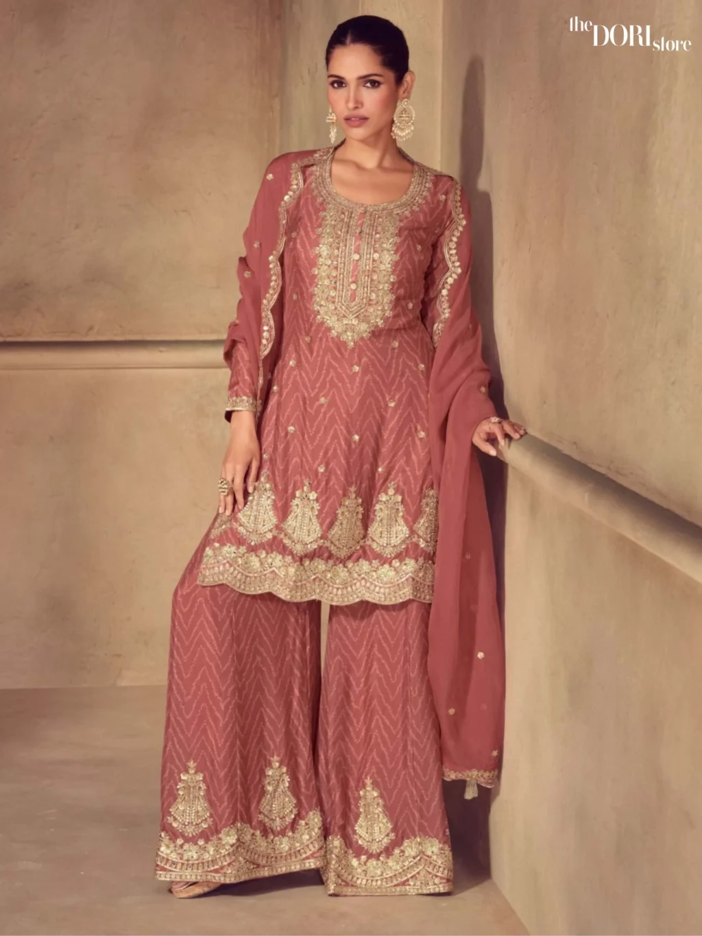 Beautiful Peach Pink Chinon Digital Print Partywear Suit  - Beautiful Gulkayra Designer (SONIKA) for a classy look.