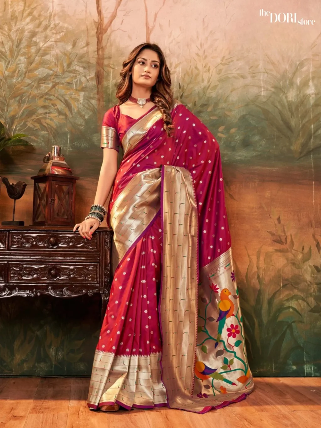 Magenta Pink Paithani Silk Saree with Zari Border for Women - Designer PAVITRA PAITHANI with Beautiful Fabric and Elegant Design.