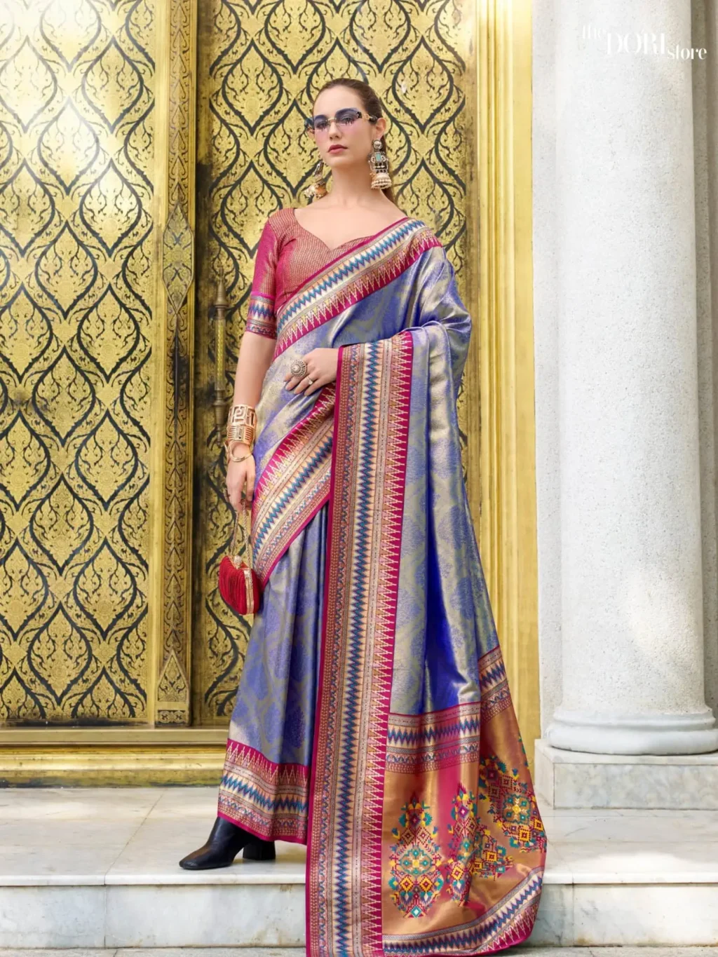 Royal Blue Dual Tone Partywear Tissue Silk Saree for Women - Designer Rajmata  with Beautiful Fabric and Elegant Design.