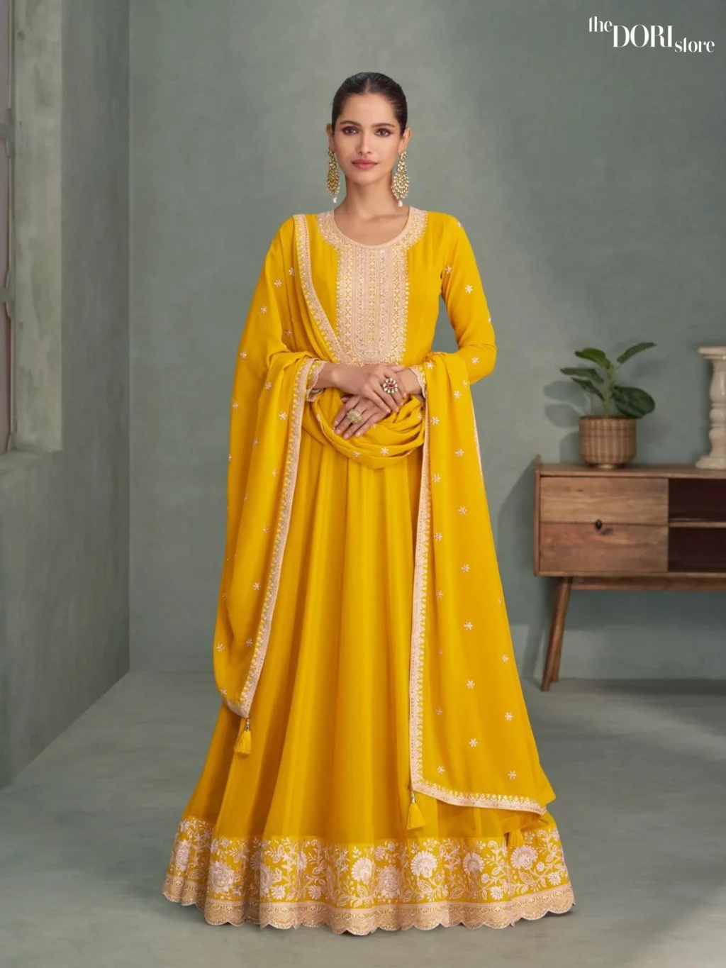 Fiery Yellow Partywear Georgette Gown Suit  - Beautiful Aashirwad Creation (PURVA) for a classy look.