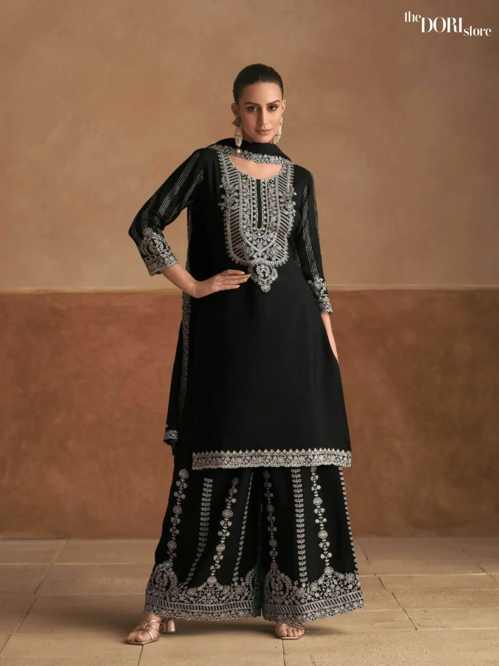 Designer Midnight Black Chinon Silk Suit  - Beautiful Gulkayra Designer (VITARA) for a classy look.