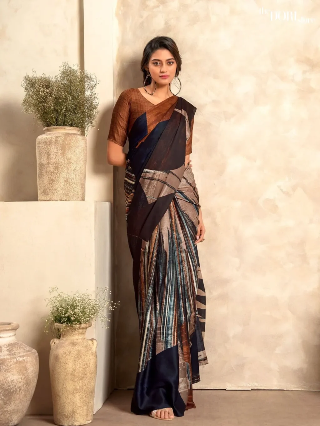 Ethnic Brown Sattin  Printed Crepe Silk Saree for Women - Designer Winter Lover  with Beautiful Fabric and Elegant Design.
