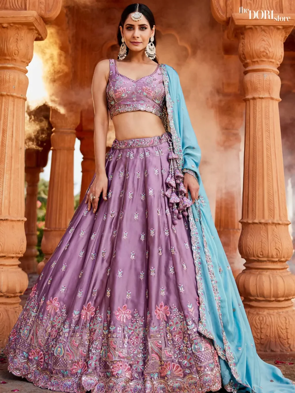 Image of Lavender Georgette Sequins embroidery Semi-Stitched Lehenga choli  showing its unique design and quality.