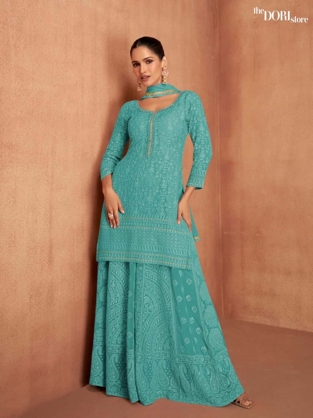 Designer Aqua Blue Partywear Suit with Embroidery work  - Beautiful Gulkarya Designer (MANNAT)  for a classy look.