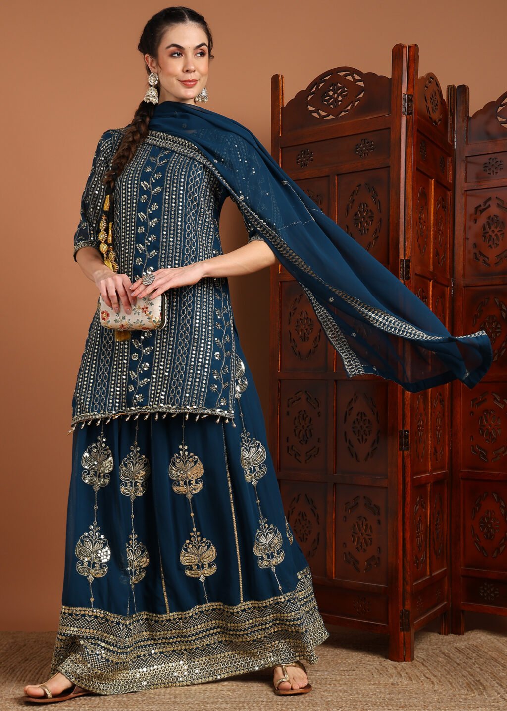 Partywear Green Georgette Ready To Wear Salwar Suit - Image 3