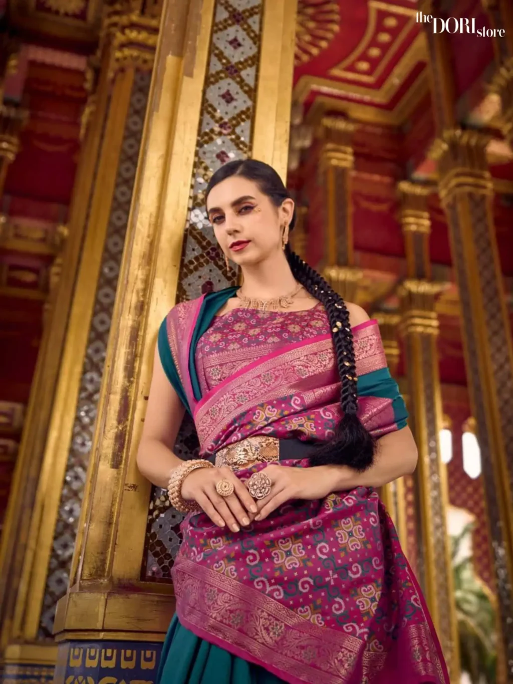 Teal Blue Designer Soft Silk Woven Saree - Image 3