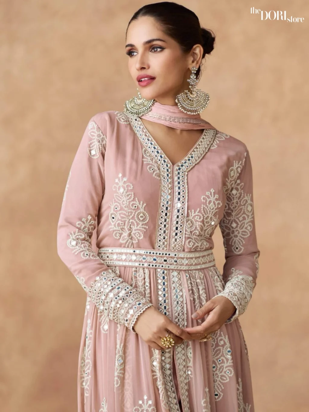 Peach Pink Designer Georgette Silk Suit - Image 4