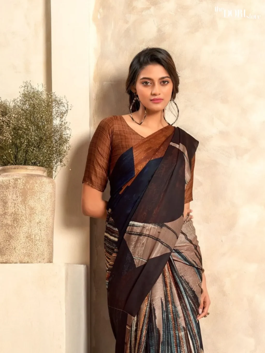 Ethnic Brown Sattin  Printed Crepe Silk Saree - Image 3