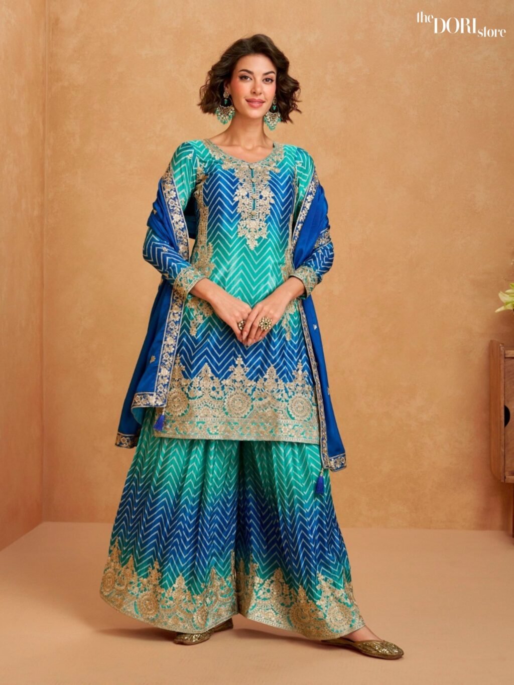 Royal Blue Chinon Silk Partywear Suit   - Beautiful Aashirwad Creation (RAAGA)  for a classy look.