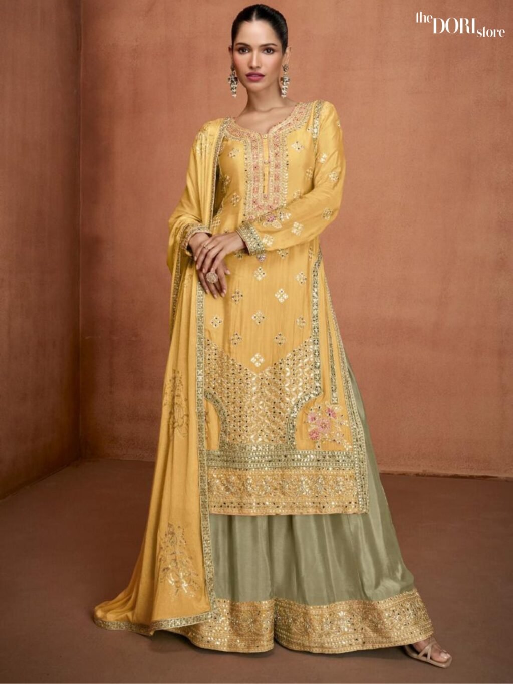 Glow Yellow Chinon Silk Partywear Suit with Embroidery & Hand Work  - Beautiful GULKARYA DESIGNER ( HIMANI)  for a classy look.