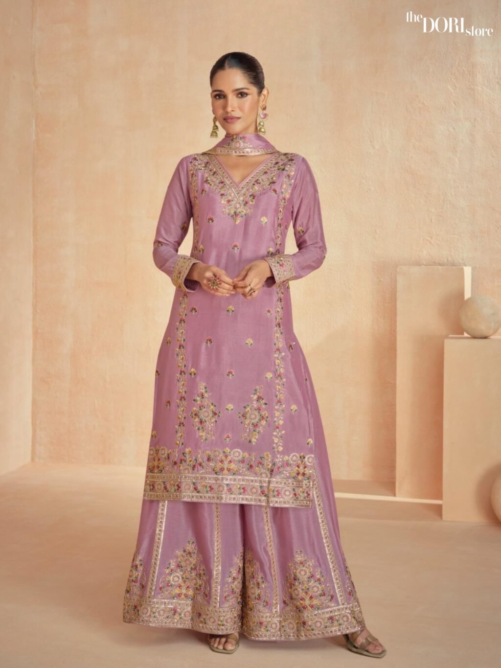 Mauve Designer Chinon Silk Partywear Suit - Beautiful Aashirwad Creation ( RINAAZ )  for a classy look.