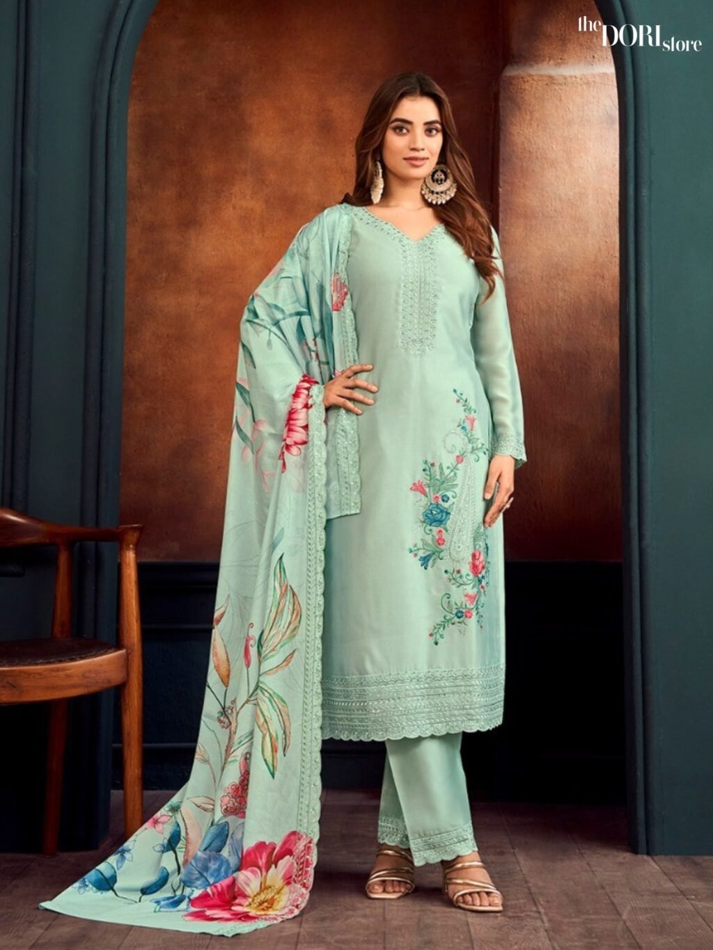 Pastel Aqua Green Two Tone Catonic Geo Partywear Suit with Heavy Embroidery  - Beautiful Radha Trendz( SEJAL VOL 2) for a classy look.