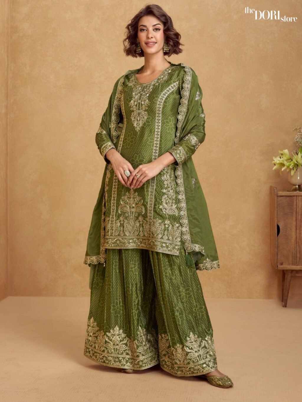 Mehndi Green Designer Chinon Silk Partywear Suit  - Beautiful Aashirwad Creation (TANVI) for a classy look.