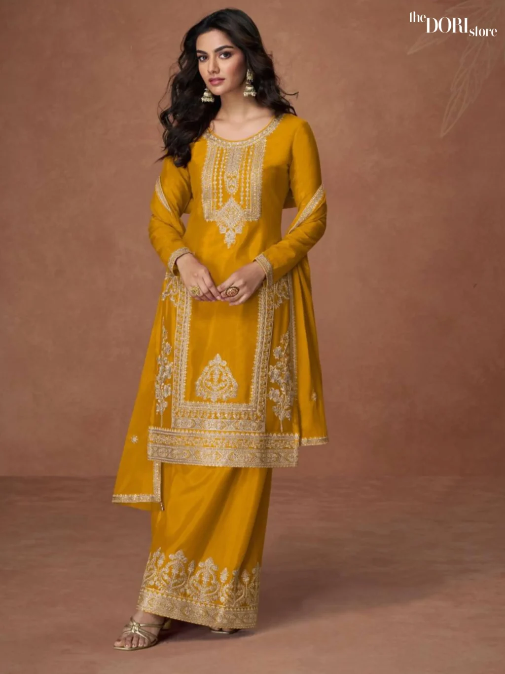 Ethnic Yellow Designer Chinon Silk Suit  - Beautiful Aashirwad Creation (ANUPAMA) for a classy look.