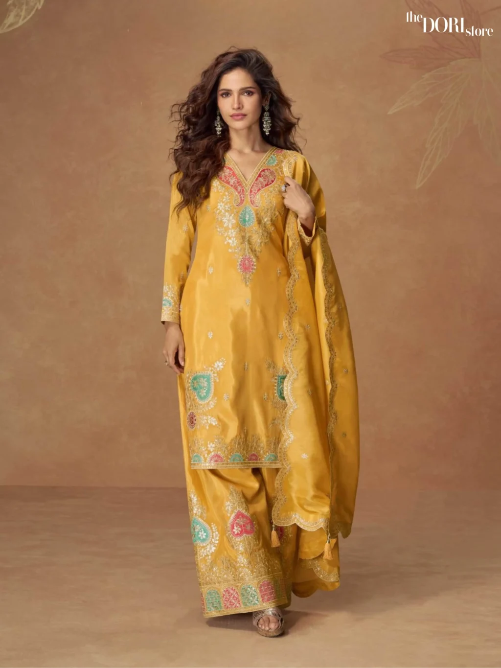 Partywear Yellow Shimmer Silk Designer Suit  - Beautiful Aashirwad Creation (KASHVI)  for a classy look.