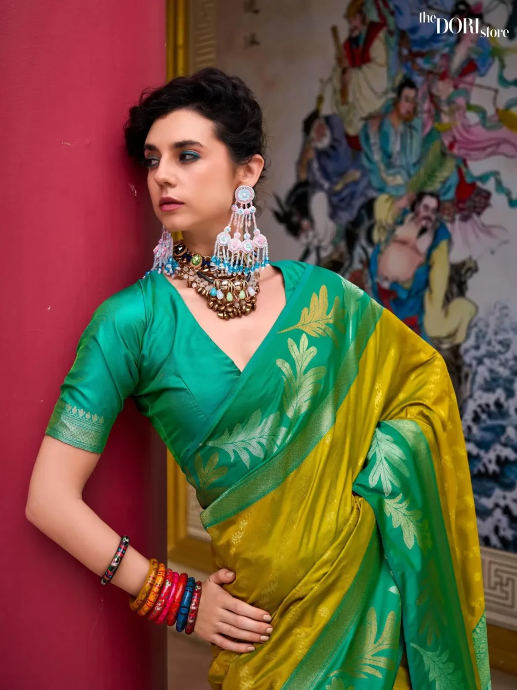 Ethnic Olive Green Pure Soft Banarasi Silk Saree - Image 3