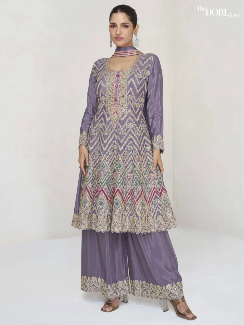 Lavender Purple Chinon Silk Partywear Suit  - Beautiful Aashirwad Creation (VAANI)  for a classy look.