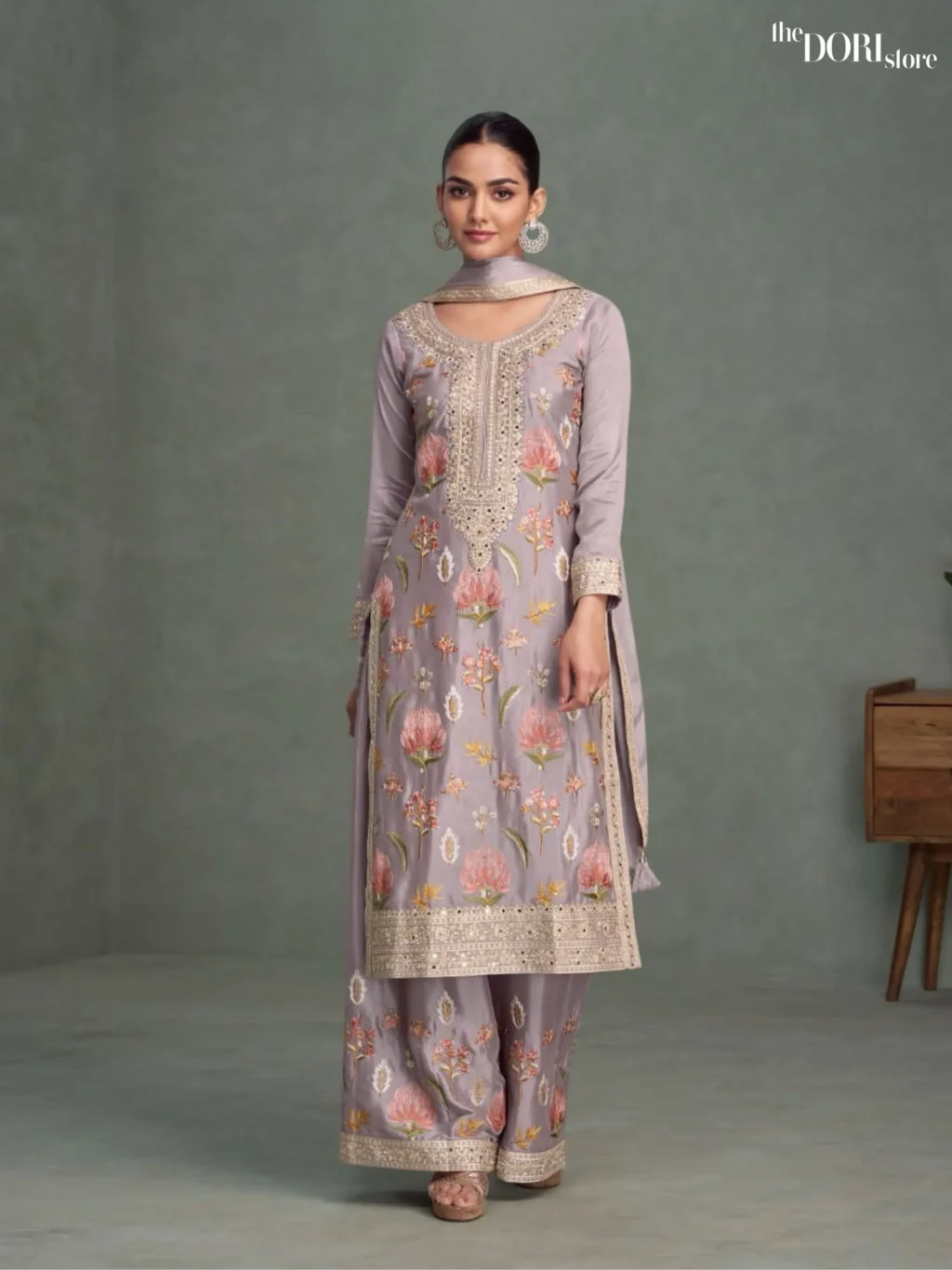 Designer Mauve Chinon Silk Suit  - Beautiful Aashirwad Creation (PARUL)  for a classy look.