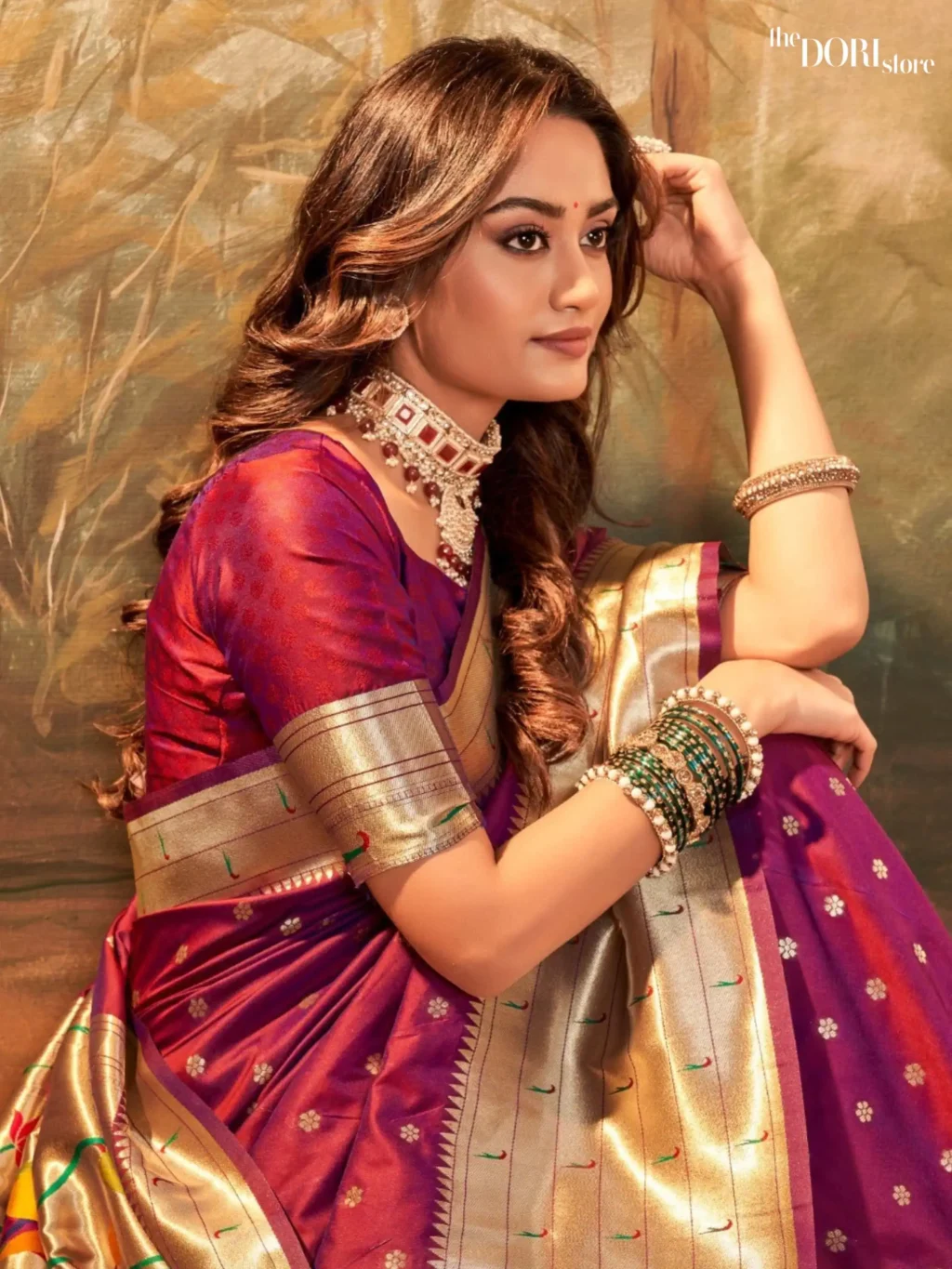 Magenta Pink Paithani Silk Saree with Zari Border - Image 3