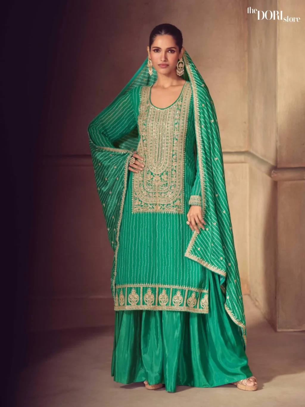 Sea Green Designer Chinon Digital Print Suit - Beautiful Gulkayra Designer (MRUNAL) for a classy look.