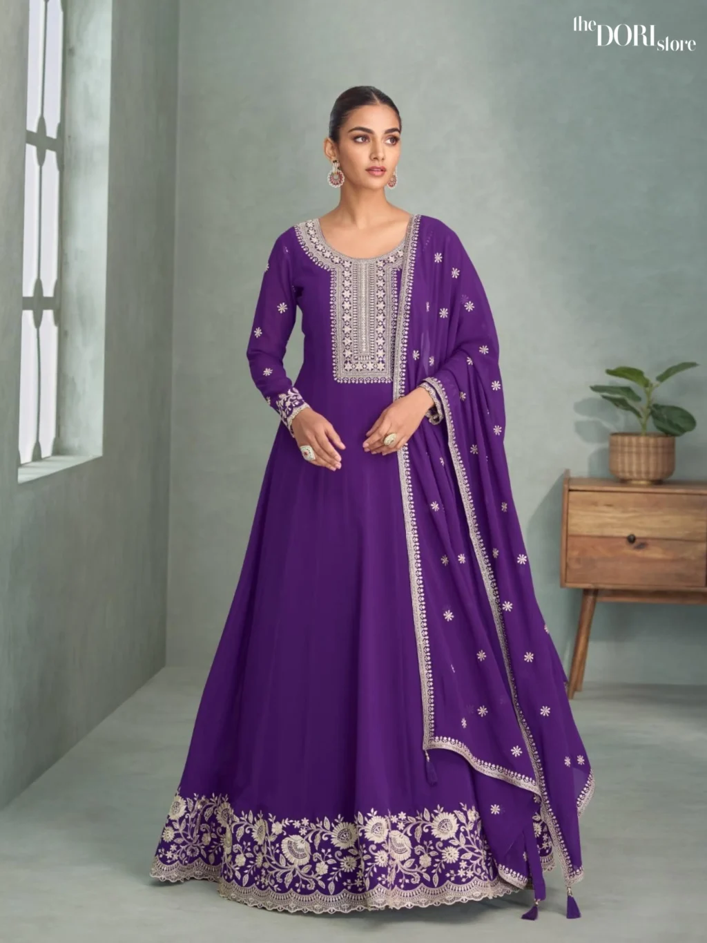Royal Purple Partywear Georgette Gown Suit  - Beautiful Aashirwad Creation (PURVA) for a classy look.