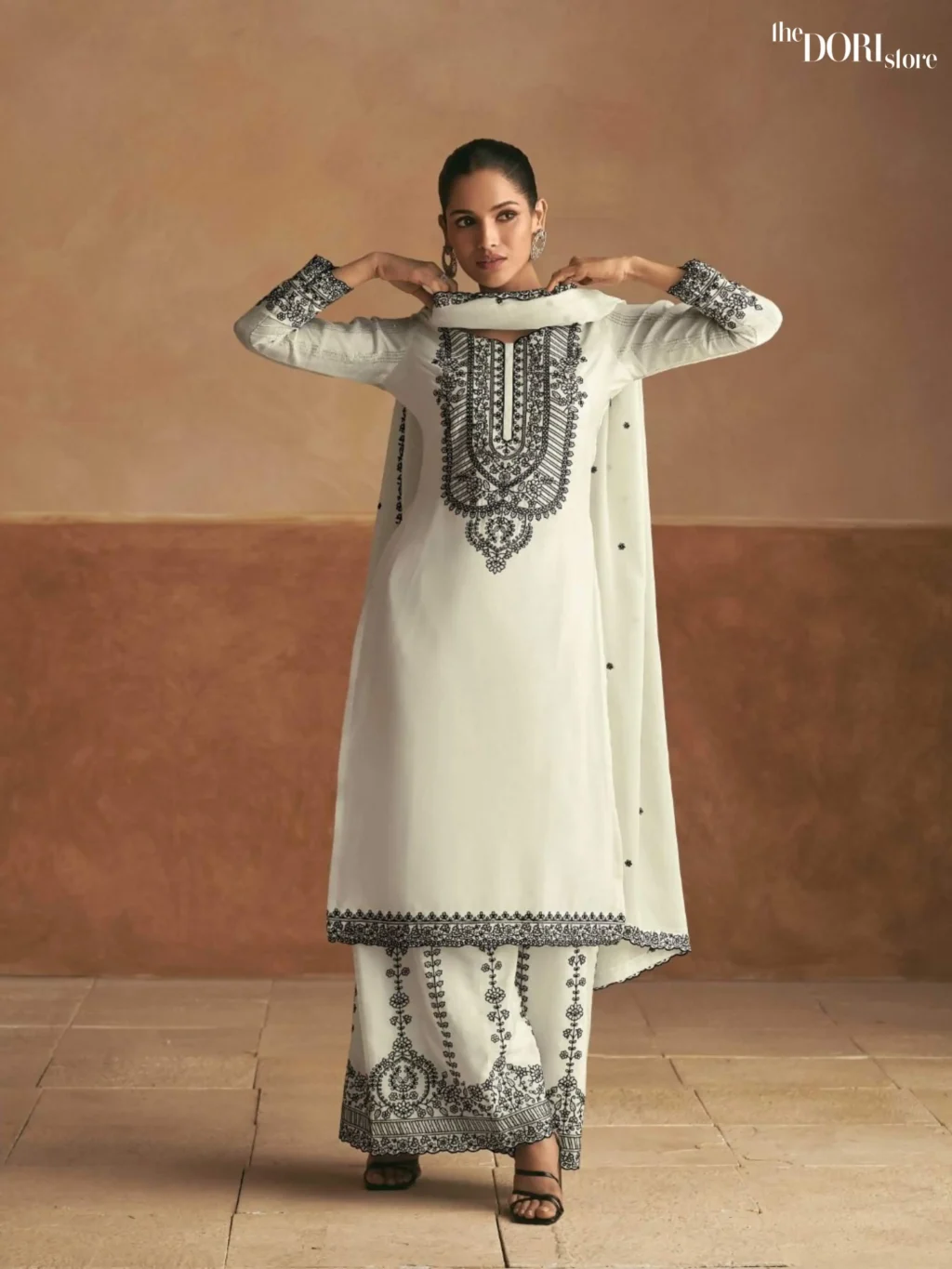 Designer White Chinon Silk Suit  - Beautiful Gulkayra Designer (VITARA) for a classy look.