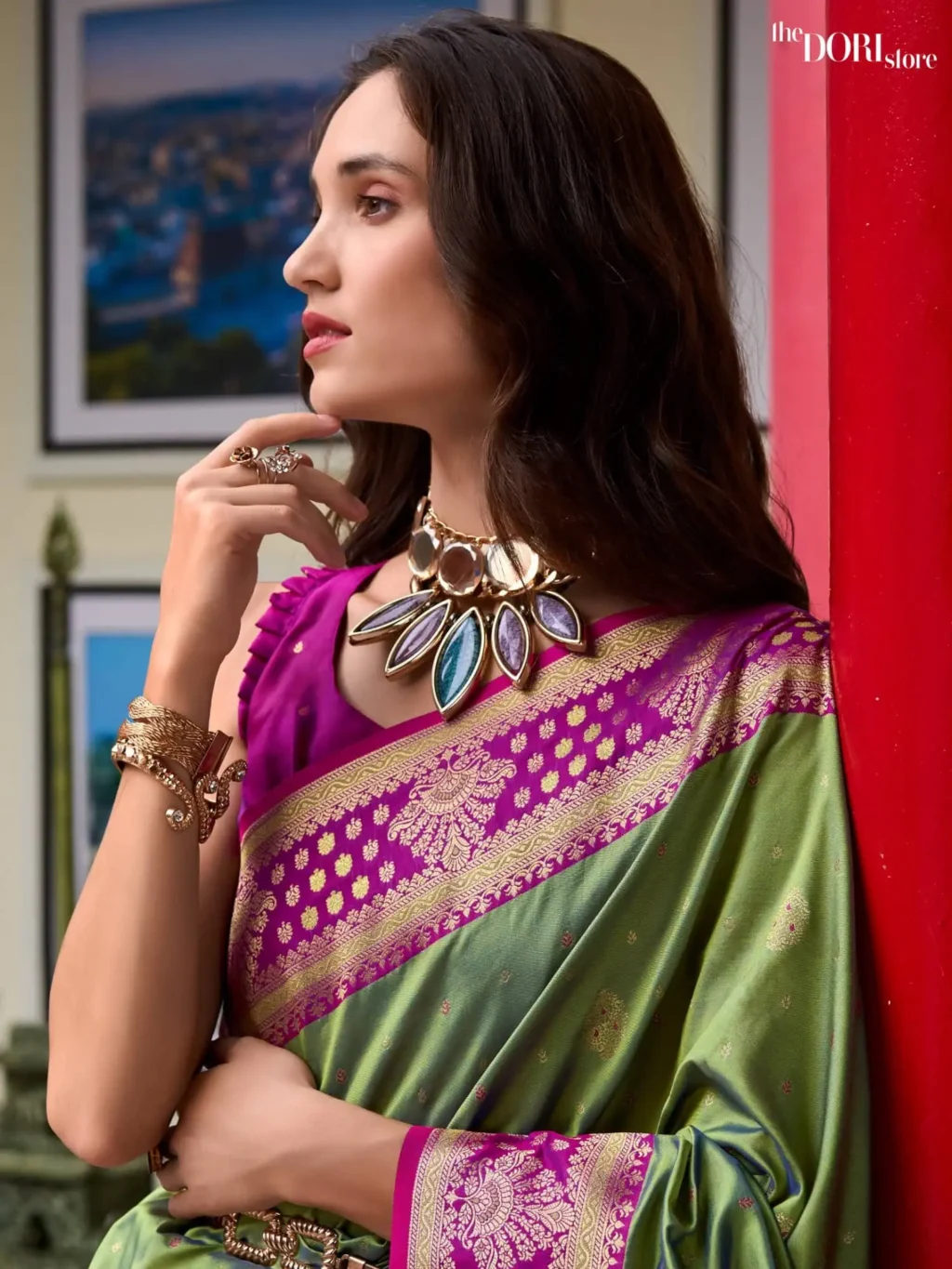 Ethnic Green Designer Banarasi Silk Woven Saree - Image 3