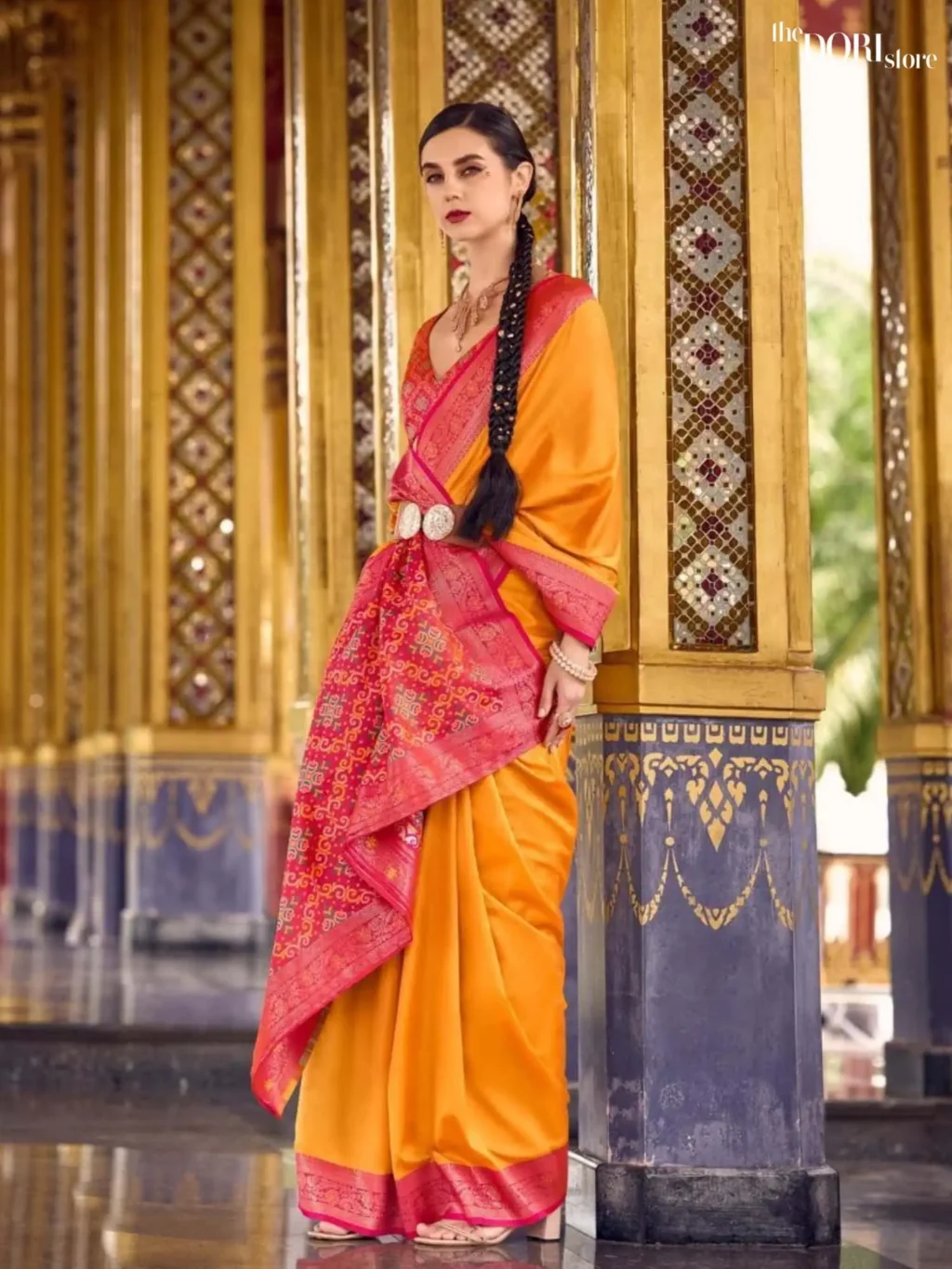 Mustard Yellow Designer Soft Silk Woven Saree - Image 3