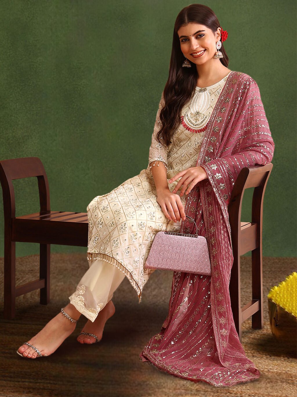 Partywear White Georgette Ready To Wear Salwar Suit - Image 4