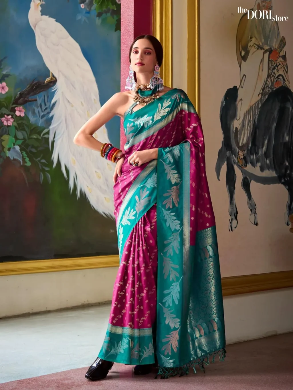 Magenta Pink Pure Soft Banarasi Silk Saree for Women - Designer Leaf Silk  with Beautiful Fabric and Elegant Design.