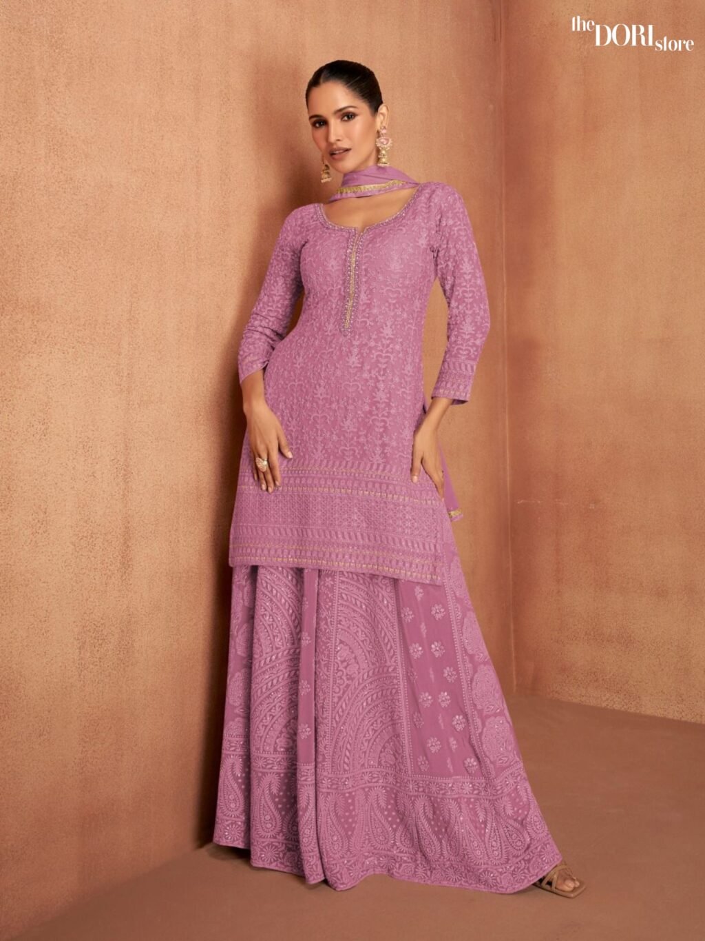 Designer Mauve Pink Partywear Suit with Embroidery work  - Beautiful Gulkarya Designer (MANNAT)  for a classy look.