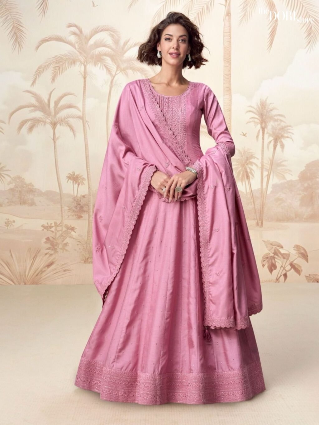 Classic Pink Silk Partywear Gown Suit - Beautiful Aashirwad Creation (RAGINI ) for a classy look.