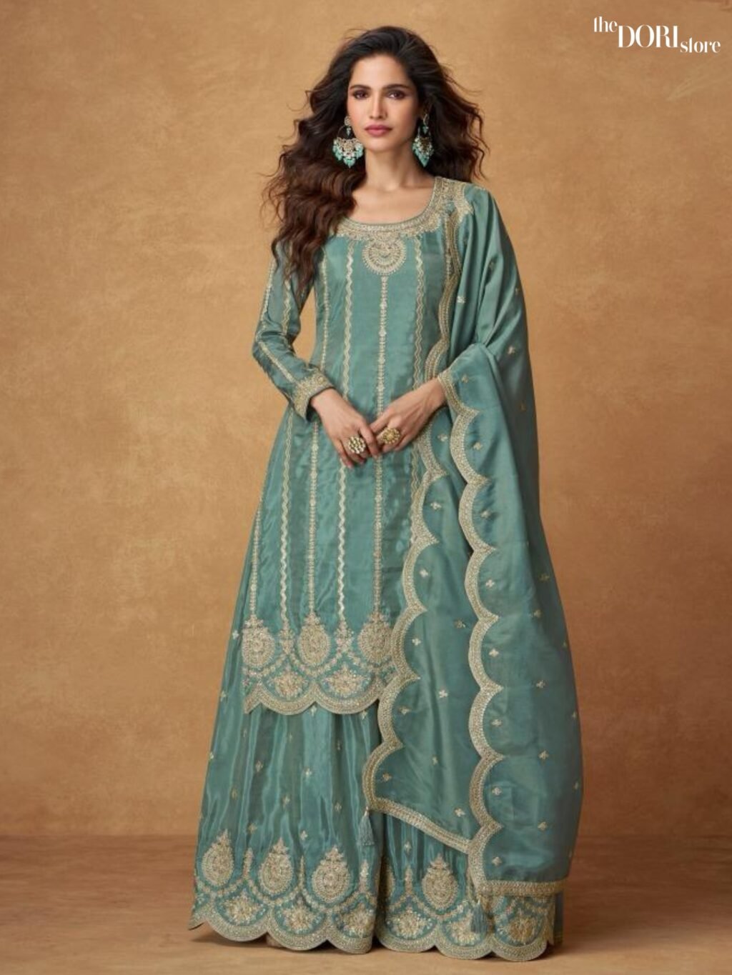 Sea Green  Designer Organza Shimmer Silk Partywear Suit  - Beautiful Aashirwad Creation (SAUMYA)  for a classy look.